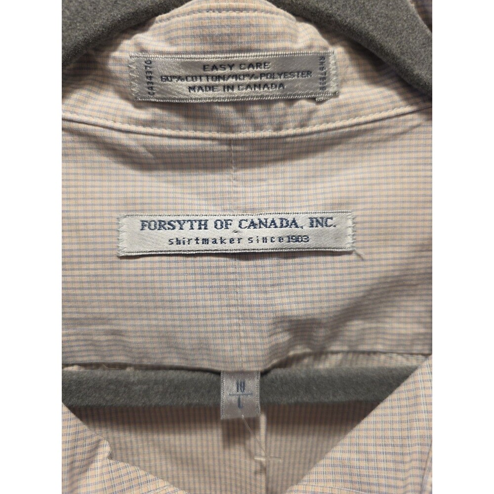 Forsyth Of Canada Cream Checkered Pattern Long Sleeve Dress Shirt Button Down - Picture 3 of 6